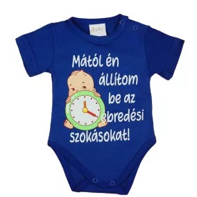 Feliratos rövid ujjú kisfiú baba body sötétkék színben