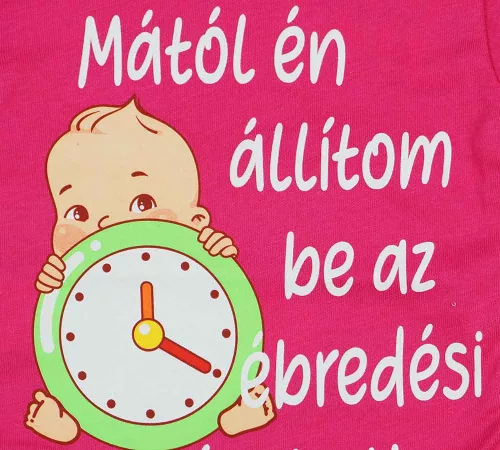 Feliratos rövid ujjú kislány baba body világospink színben