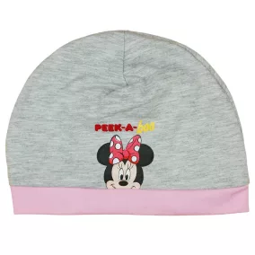Tavaszi vékony baba sapka Minnie egér mintával szürke színben