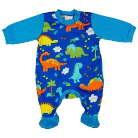 Hosszú ujjú kisfiú rugdalózó dínós mintával kék színben, kék ujjal