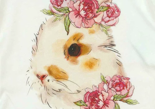 Rövid ujjú baba body nyuszis mintával natúr színben