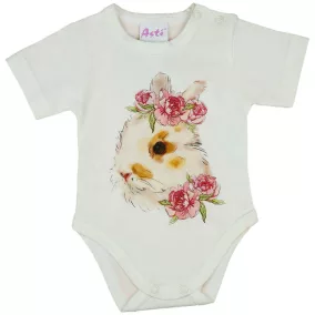 Rövid ujjú baba body nyuszis mintával natúr színben