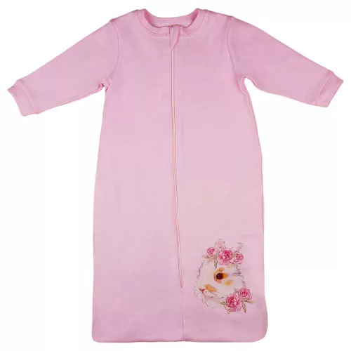 Hosszú ujjú elöl cipzáras tipegő hálózsák nyuszis mintával rózsaszín színben