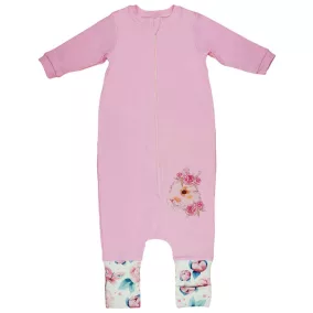 Hosszú ujjú elöl cipzáras tipegő hálózsák nyuszis mintával rózsaszín színben