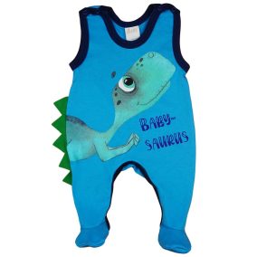 Ujjatlan pamut baba rugdalózó dinó mintával kék színben
