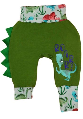 2:1-ben babanadrág dinós mintával oldalán tarajjal, zöld színben