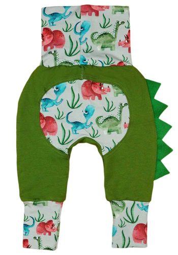 2:1-ben babanadrág dinós mintával oldalán tarajjal, zöld színben