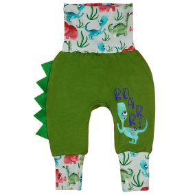 2:1-ben babanadrág dinós mintával oldalán tarajjal, zöld színben