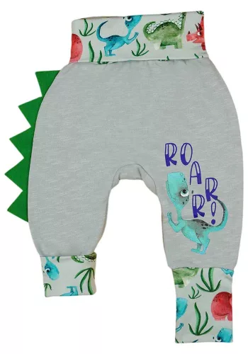 2:1-ben babanadrág dinós mintával oldalán tarajjal, szürke színben