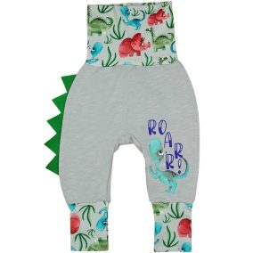 2:1-ben babanadrág dinós mintával oldalán tarajjal, szürke színben