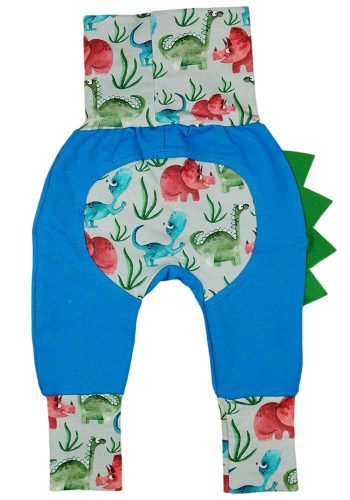 2:1-ben babanadrág dinós mintával oldalán tarajjal, kék színben