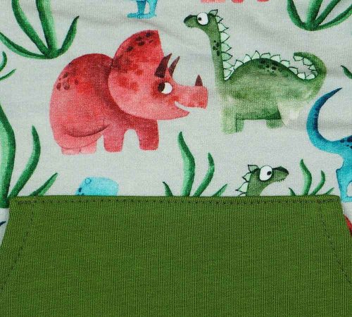 Ujjatlan kisfiú rugdalózó 2:1-ben méret dinó mintával zöld színben