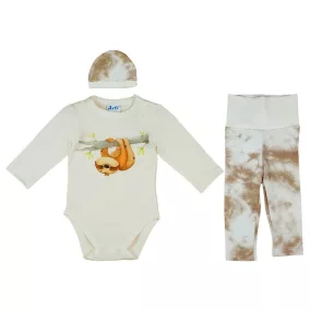 3 részes batikolt baba szett lajhár mintával natúr és batikolt barna színben