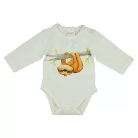 Hosszú ujjú baba body lajhár mintával natúr színben