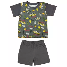 2 részes rövidnadrágos kisfiú szett batman mintával szürke színben