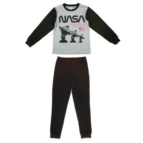 2 részes kisfiú pamut pizsama NASA mintával szürke fekete színben