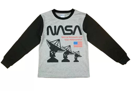 2 részes kisfiú pamut pizsama NASA mintával szürke fekete színben