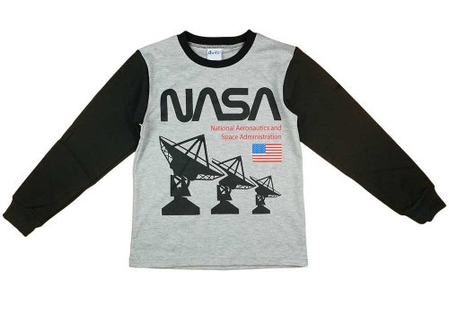 2 részes kisfiú pamut pizsama NASA mintával szürke fekete színben