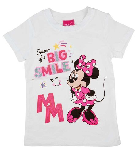 Rövid ujjú kislány pamut póló Minnie egérrel fehér színben