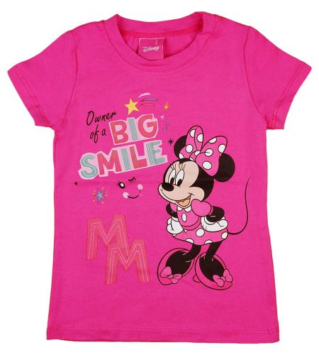 Rövid ujjú kislány pamut póló Minnie egérrel sötétpink színben
