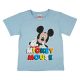 Rövid ujjú kisfiú póló Mickey mintával színes felirattal kék színben