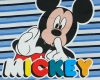 Rövid ujjú kisfiú póló Mickey mintával színes felirattal kék csíkos színben