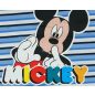 Rövid ujjú kisfiú póló Mickey mintával színes felirattal kék csíkos színben