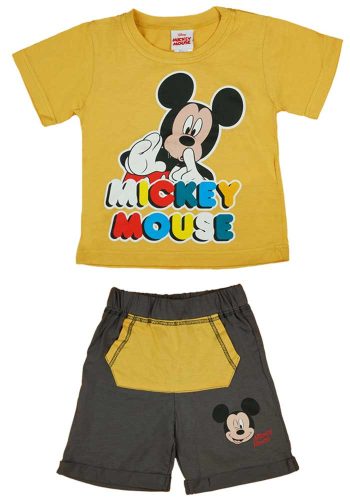 2 részes kisfiú pamut nyári szett Mickey egér mintával sárga színben