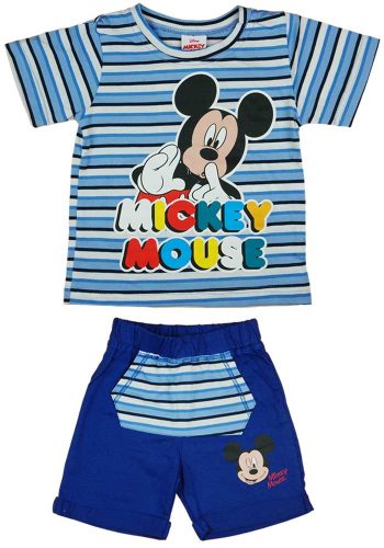 2 részes kisfiú pamut nyári szett Mickey egér mintával kék csíkos színben