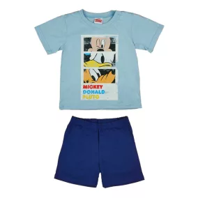 2 részes kisfiú pamut nyári szett Mickey egér mintával világoskék színben