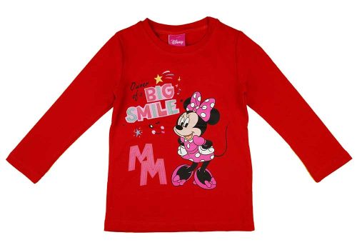 Hosszú ujjú kislány póló Minnie egér mintával piros színben