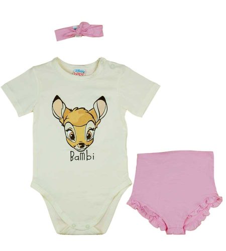 Rövidnadrágos kislány babaruha szett Bambi mintával natúr és rózsaszín színben