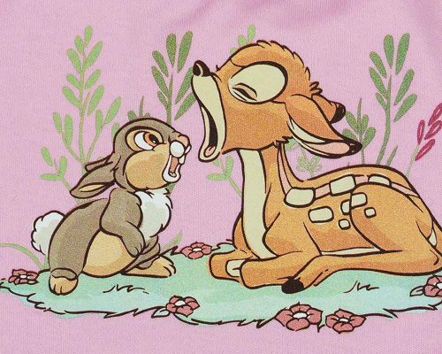 Ujjatlan baba rugdalózó Bambi mintával rózsaszín színben
