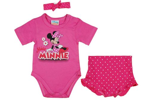 Nyári 3 részes rövidnadrágos baba szett Minnie egér mintával pink színben