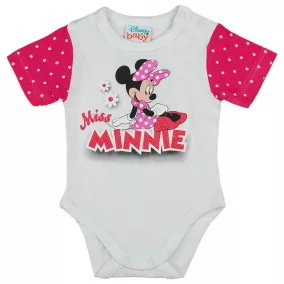 Rövid ujjú baba body csillámos Minnie egér mintával fehér színben
