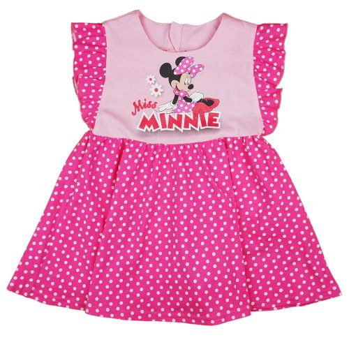 Fodros ujjú pamut nyári kislány ruha Minnie egér mintával rózsaszín színben