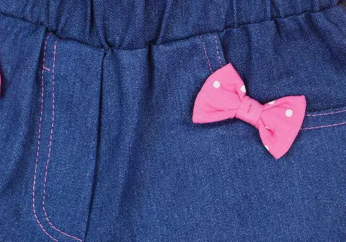 Farmer hatású, vékony, nyári babanadrág Minnie egér mintával kék színben