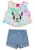 2 részes rövidnadrágos kislány szett Minnie egér mintával batikolt szivárványos színben