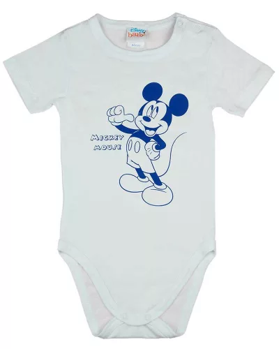 Rövidnadrágos kisfiú babaruha szett Mickey egér mintával fehér és kék színben