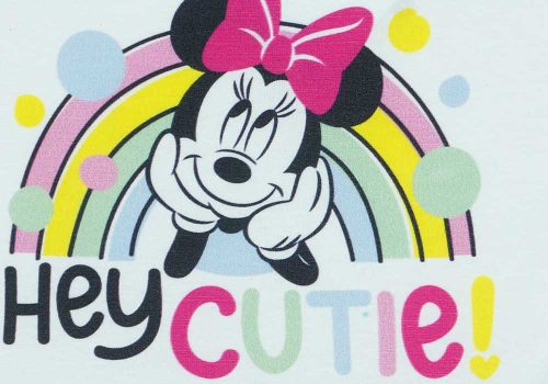 Szivárványos, batikolt ujjatlan kislány nyári ruha Minnie egér mintával fehér színben