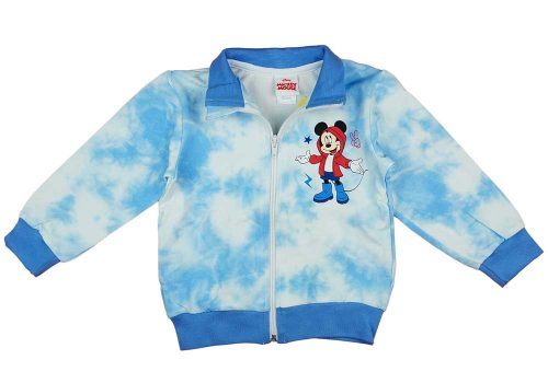 Pamut, cipzáras kisfiú kardigán batikolt anyagból Mickey egér mintával kék színben