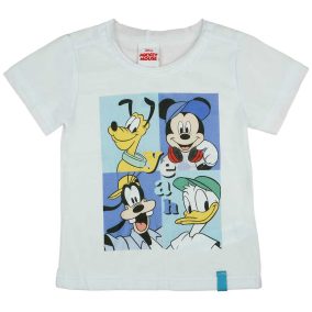 Rövid ujjú kisfiú vékony pamut póló Mickey egér és barátai mintával fehér színben