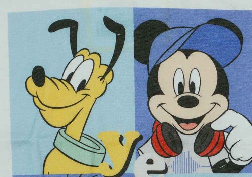 Rövid ujjú kisfiú vékony pamut póló Mickey egér és barátai mintával fehér színben