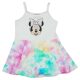 Vállpántos pamut kislány nyári ruha Minnie egérrel fehér színben szivárványos batikolt mintával