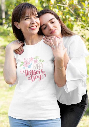 Anyák napi póló virágos mintával, Happy mother's Day felirattal