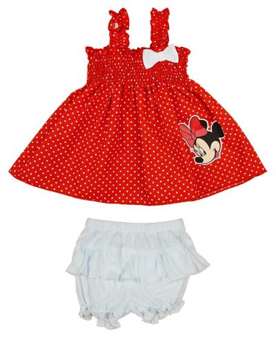 2 részes kislány nyári szett rövidnadrággal, tunikával Minnie egér mintával piros színben