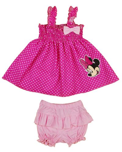 2 részes kislány nyári szett rövidnadrággal, tunikával Minnie egér mintával pink színben