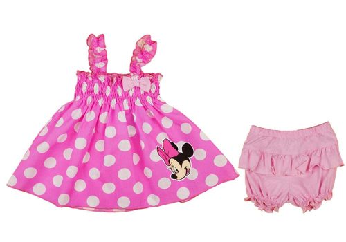 3 részes kislány nyári szett rövidnadrággal, tunikával Minnie egér mintával rózsaszínszínben