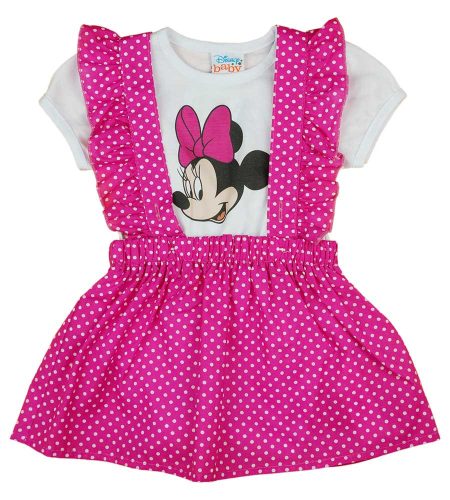 2 részes kislány nyári szett kantáros szoknyával Minnie egérrel pink színben