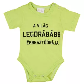 Rövid ujjú feliratos baba body zöld színben